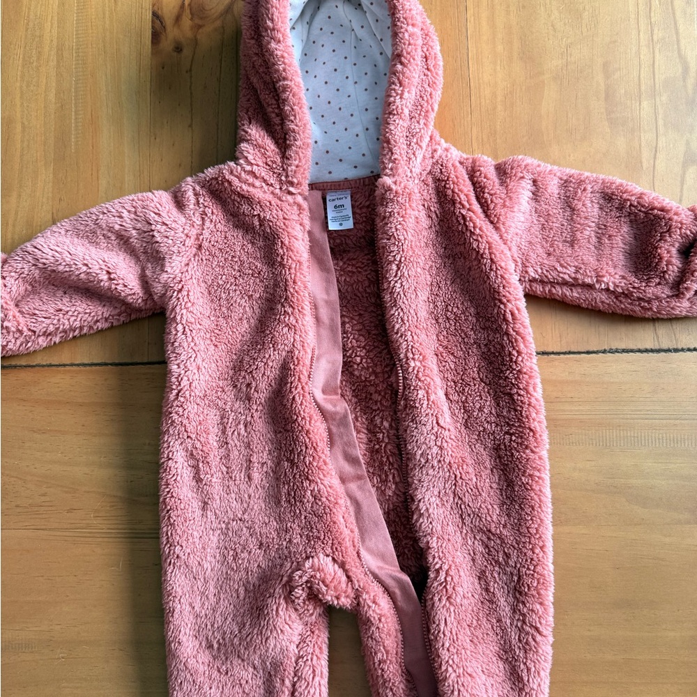Pink Fuzzy Hooded Baby Bunting One-Piece
